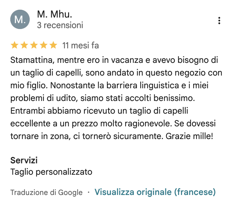 Recensione Google di Diego M su Kapital Barberia Sartoriale