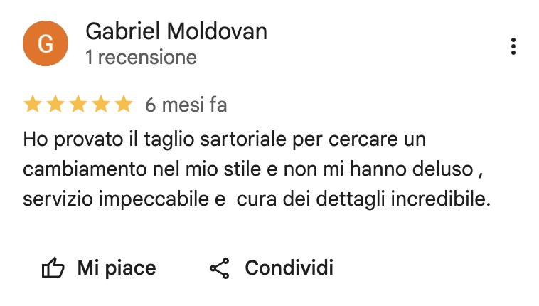 Recensione Google di Gabriel Moldovan su Kapital Barberia Sartoriale