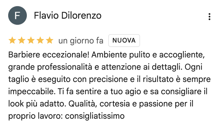 Recensione Google di Flavio Dilorenzo su Kapital Barberia Sartoriale